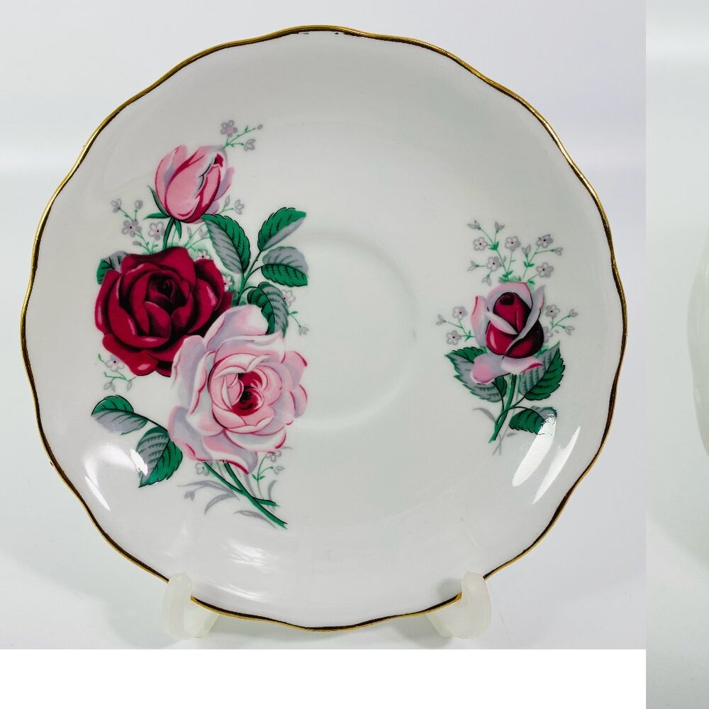 Royal  Vale made in England Pink & Red roses saucer.